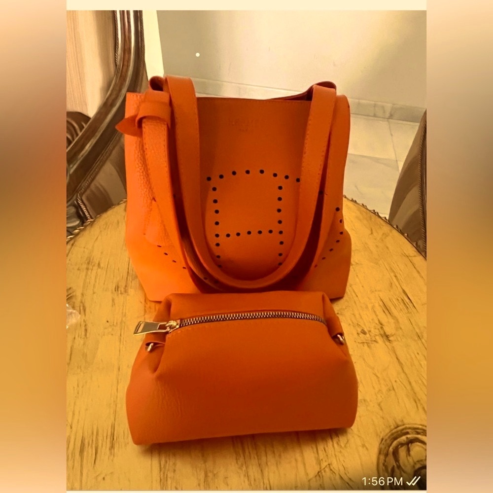 Leather orange women bag